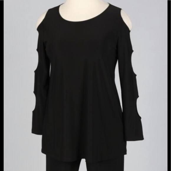 NWT Sun Kim Black Cold Shoulder Tunic sz Small - Picture 2 of 6